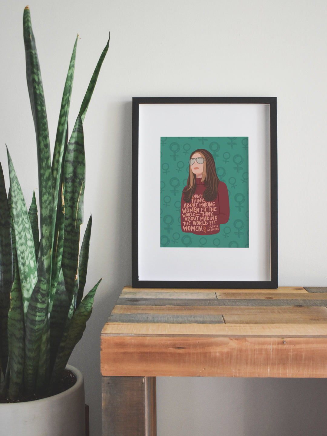 8" x 10" Gloria Steinem quote art print in matted frame. Gloria Steinem art