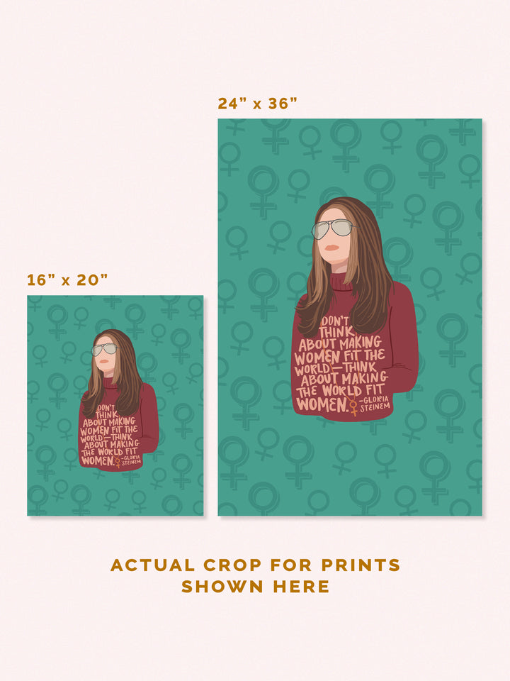Gloria Steinem feminist women quote poster, sizes 16" x 20" and 24" x 36". Gloria Steinem art