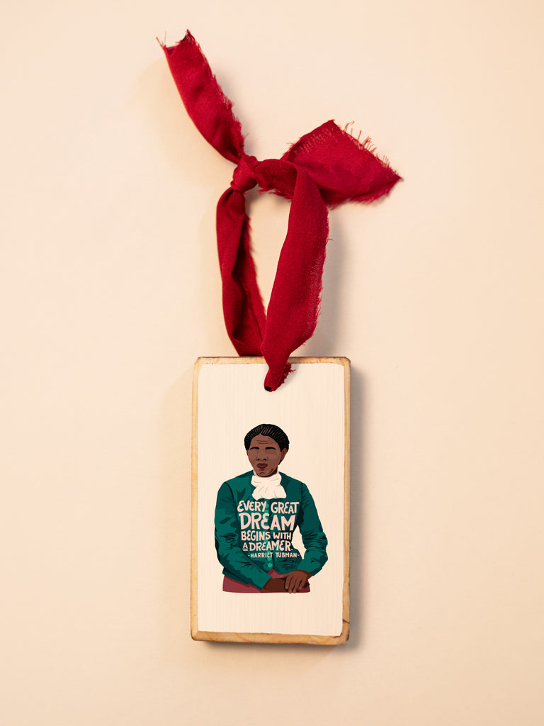 Harriet Tubman Wood Holiday Ornament with frayed edge satin ribbon – ARCHd