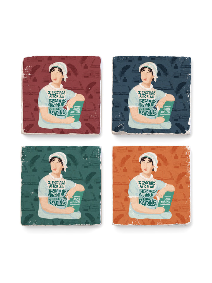4 jane austen marble coasters on white background. Jane Austen gifts