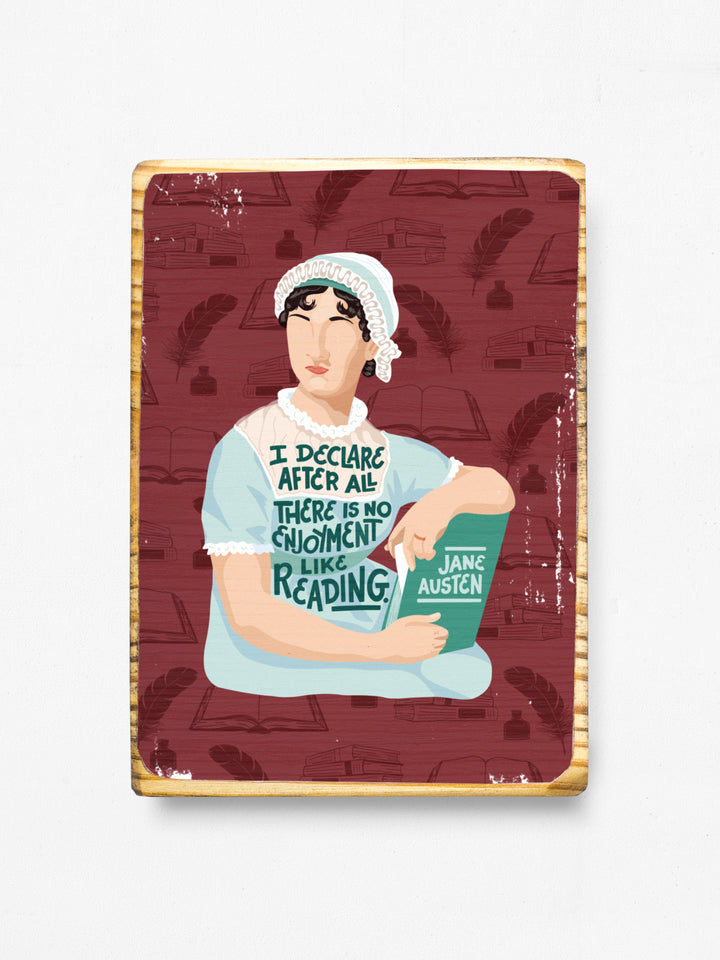 Jane Austen 5x7 wood art on white background. Jane Austen gifts