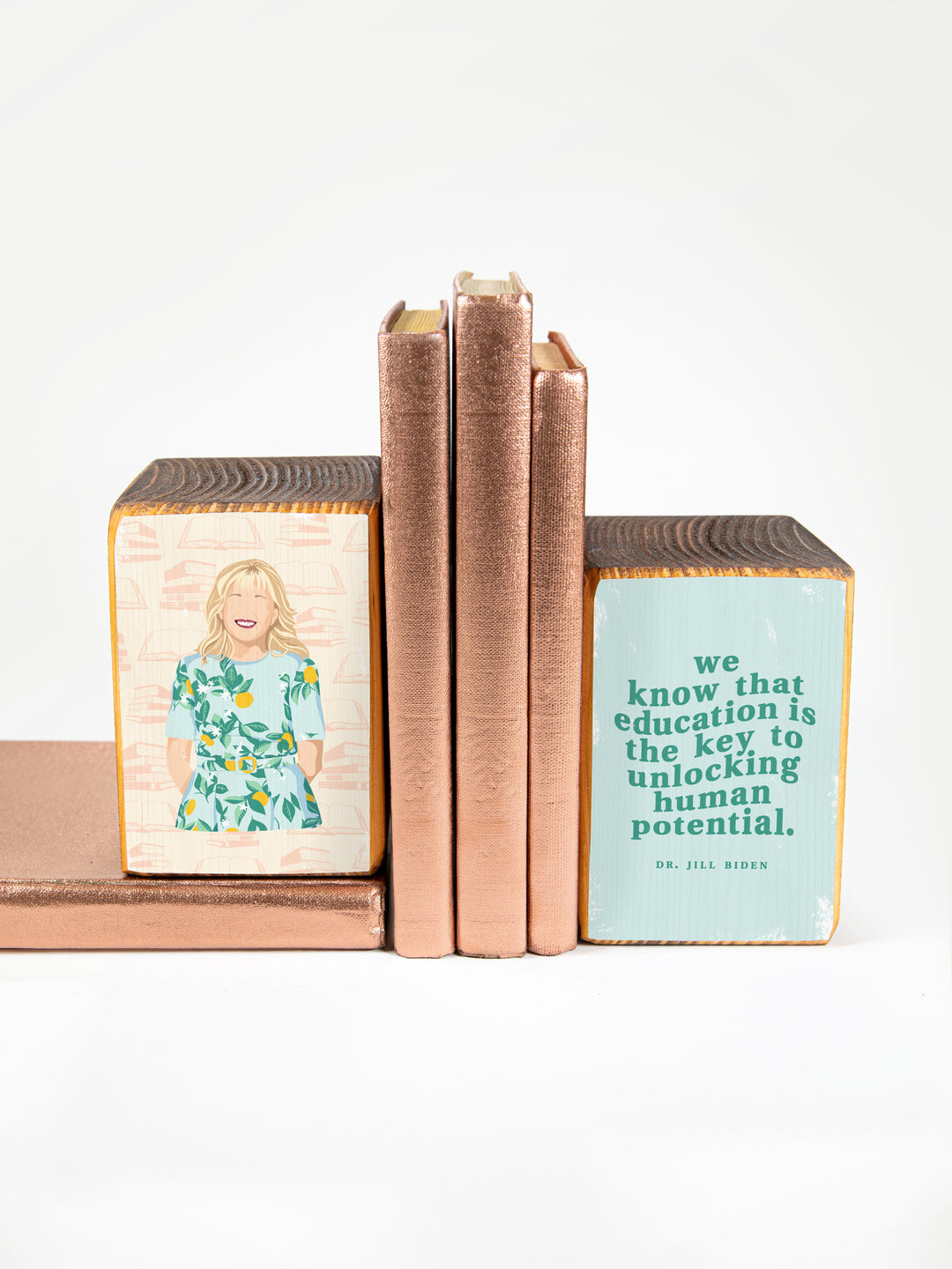 Jill Biden education teacher quote illustration wood bookend home office decor. Jill biden quote