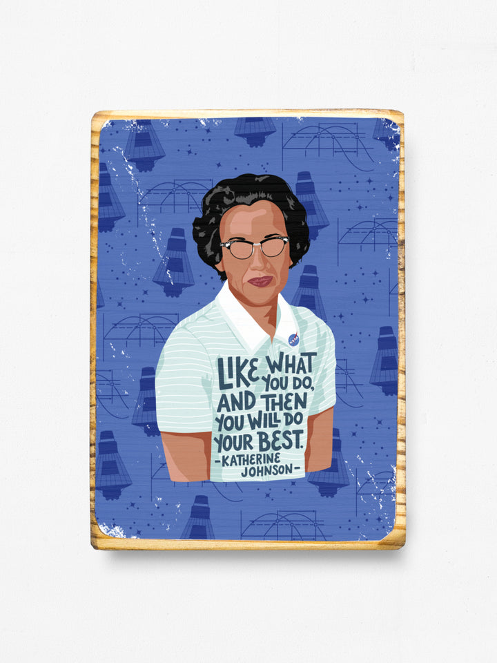 5x7 wood art with katherine johnson illustration on it on white background Katherine Johnson art
