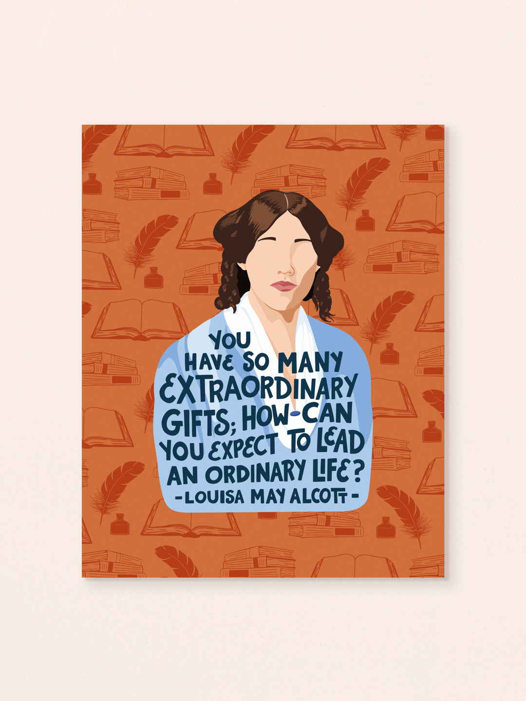 Louisa May Alcott illustrated 8x10 art print on white wall unframed
