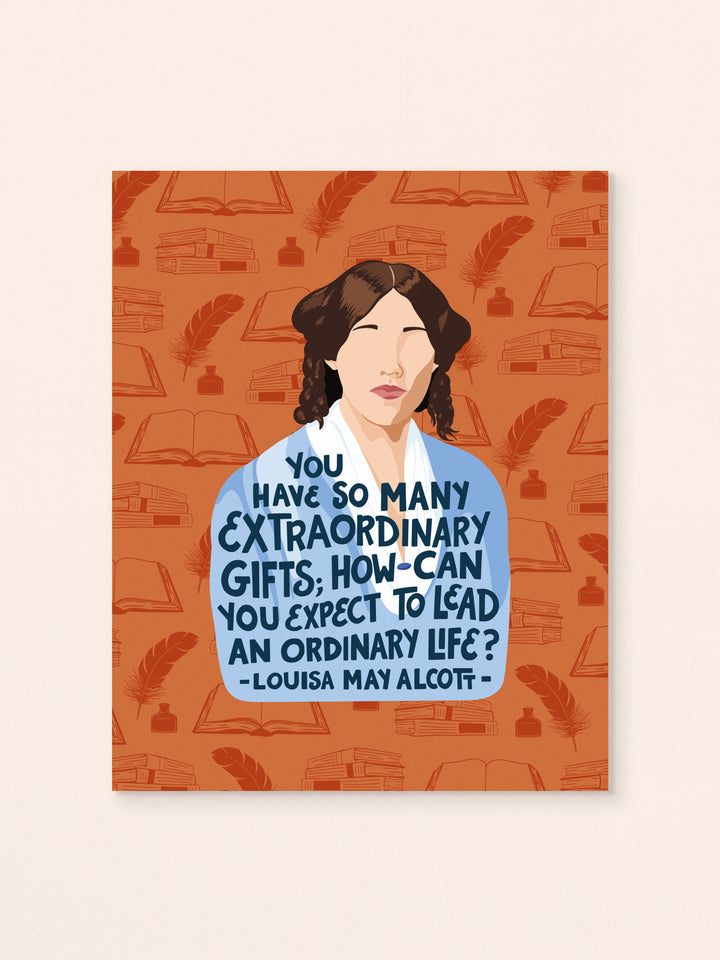 Louisa May Alcott illustrated 8x10 art print on white wall unframed