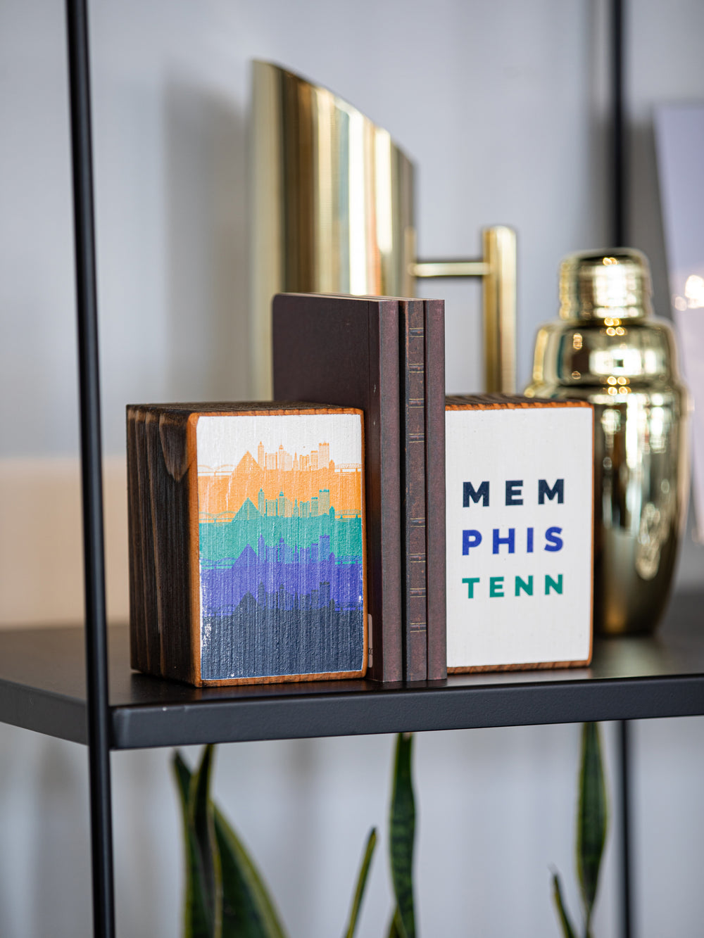 memphis retro city skyline bookends