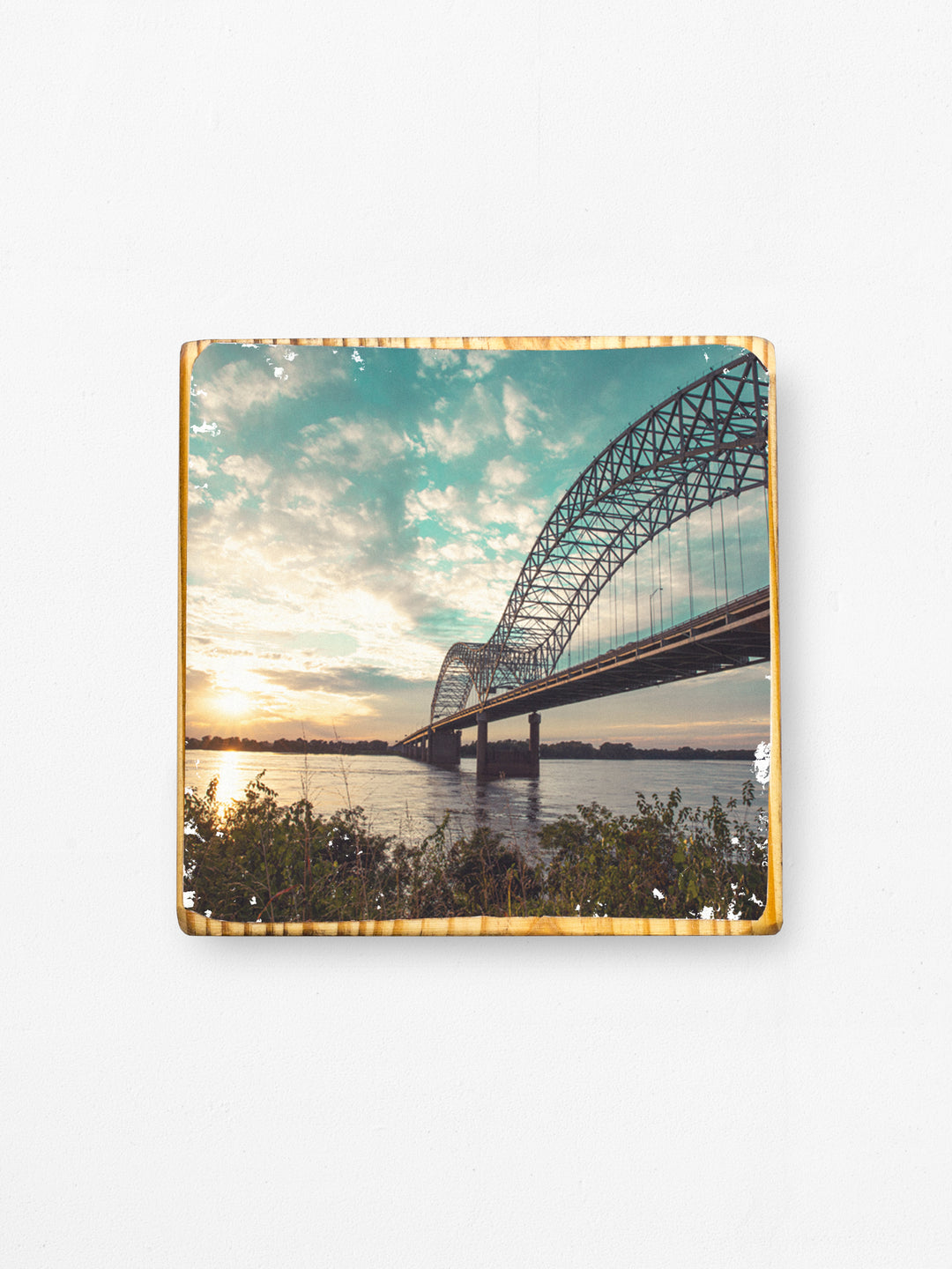 Memphis Tennessee bridge at sunset wood art