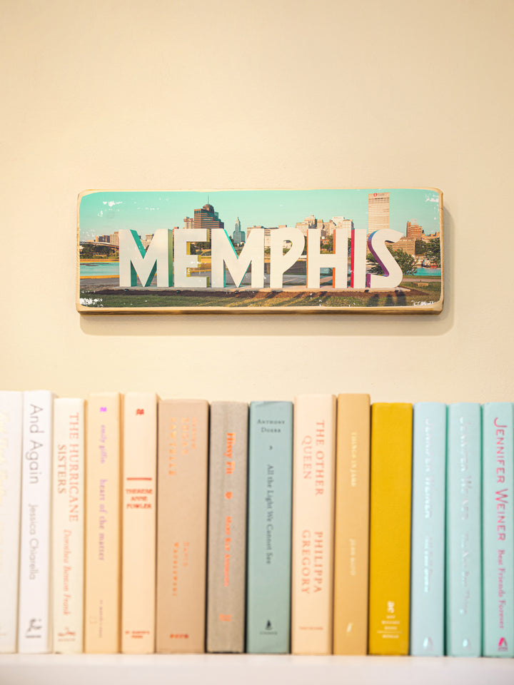 Mud Island Memphis sign panoramic photography wood art