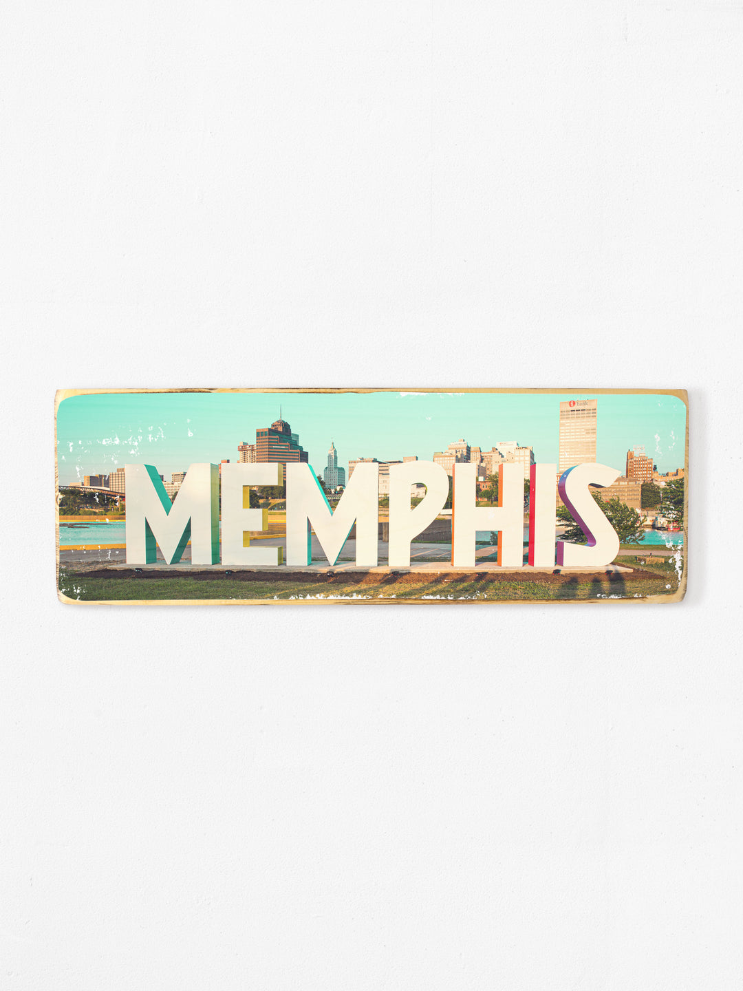 Mud Island Memphis sign panoramic photography wood art