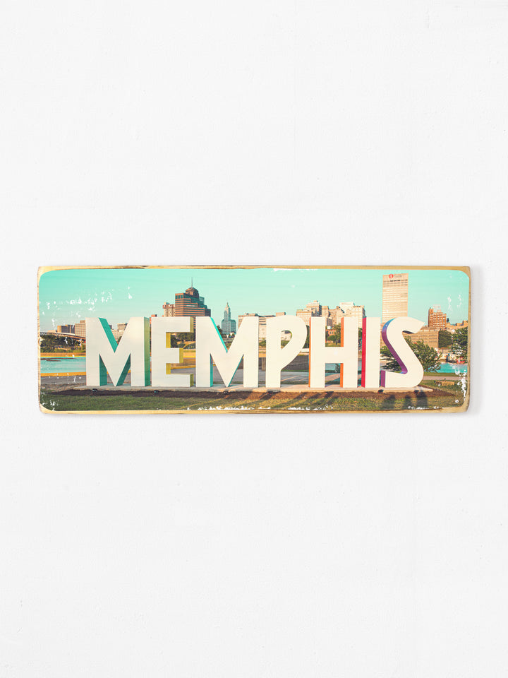 Mud Island Memphis sign panoramic photography wood art