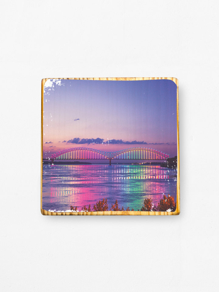 memphis bridge mighty light show rainbow colors photography wood art