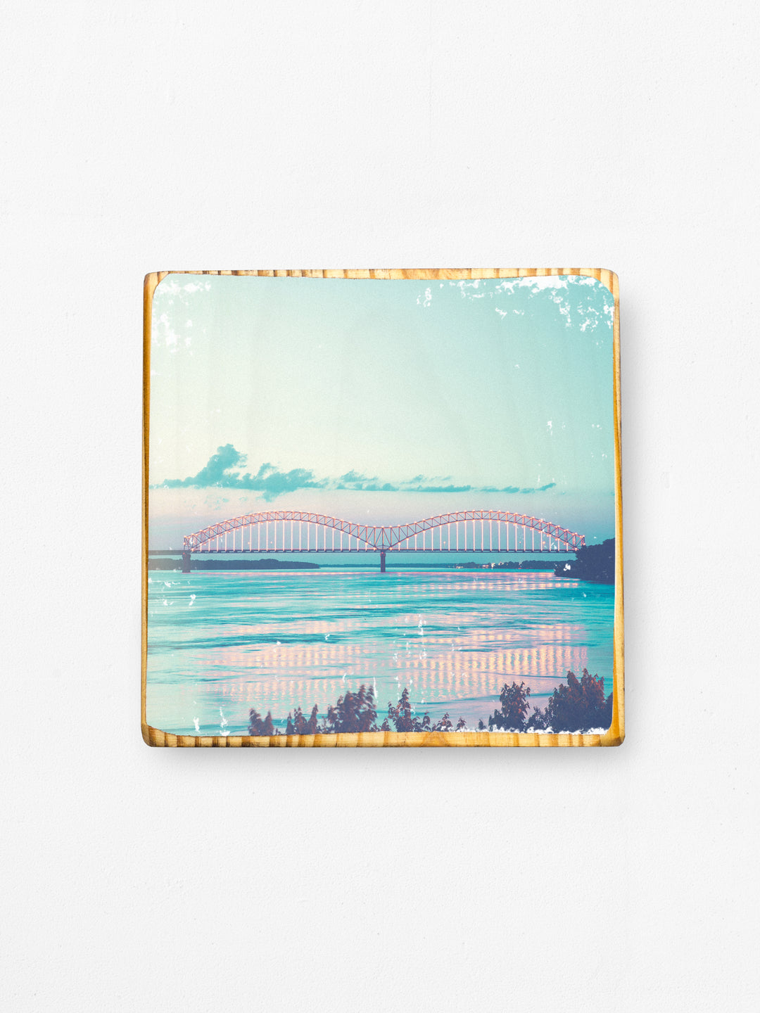 Memphis Tennessee bridge light blue and pink photography wood art