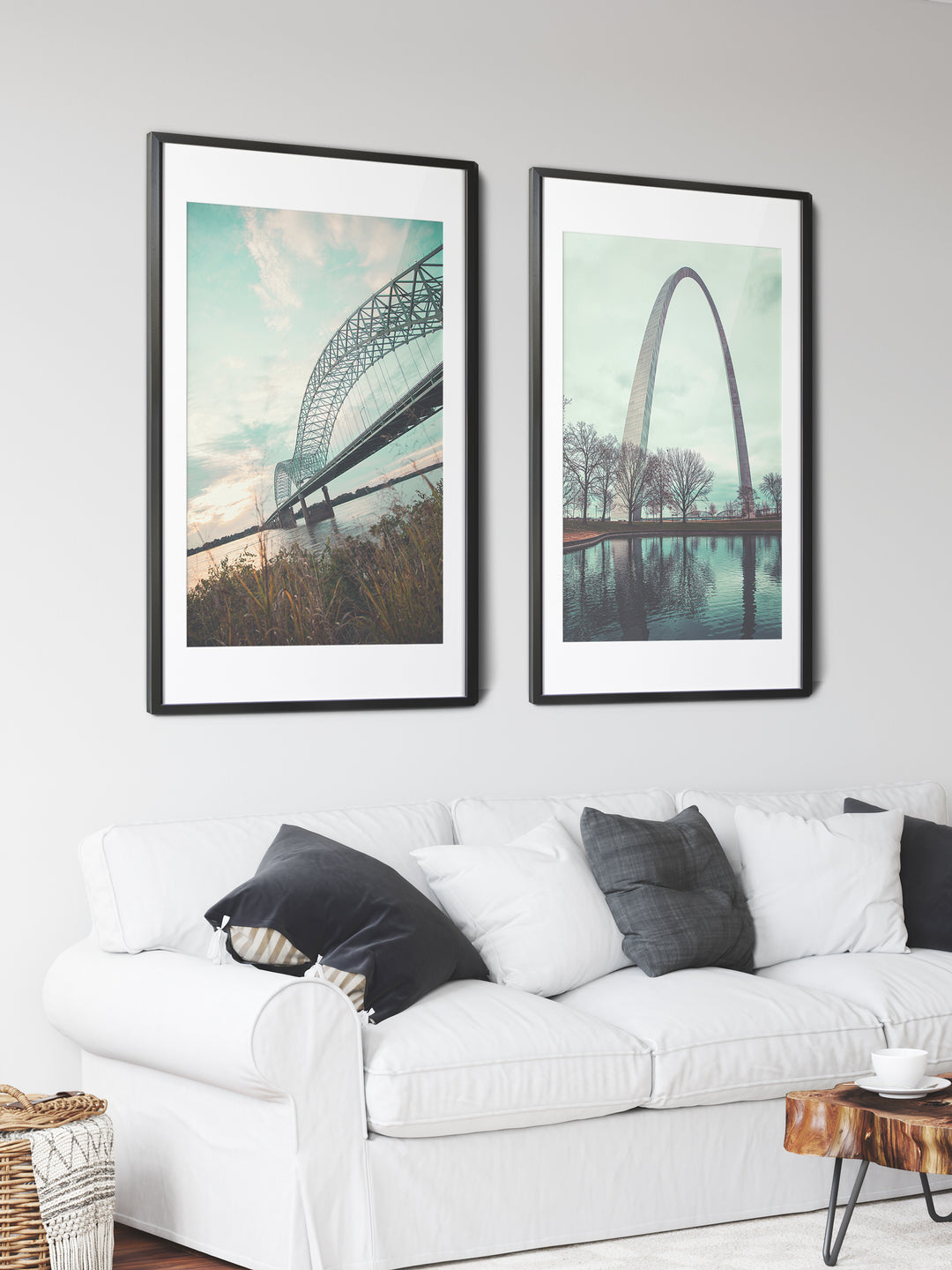 Daytime Memphis bridge paired with the St. Louis Arch, large photography prints