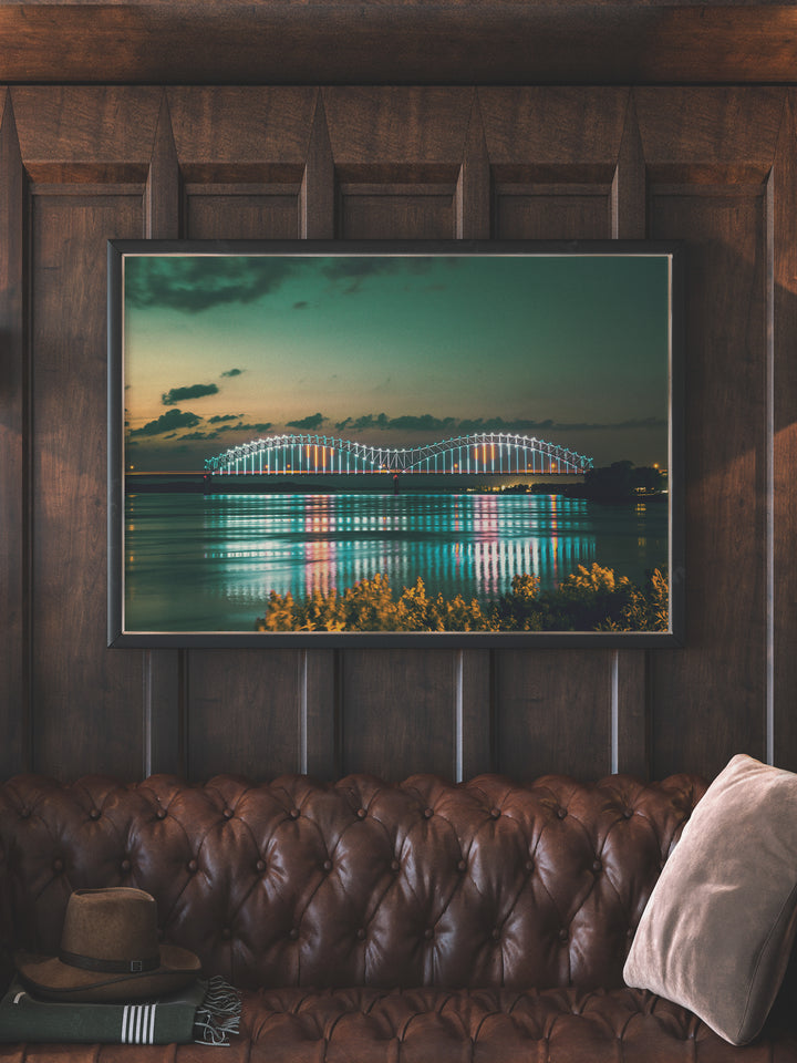 Nighttime photography print of Memphis bridge at sunset