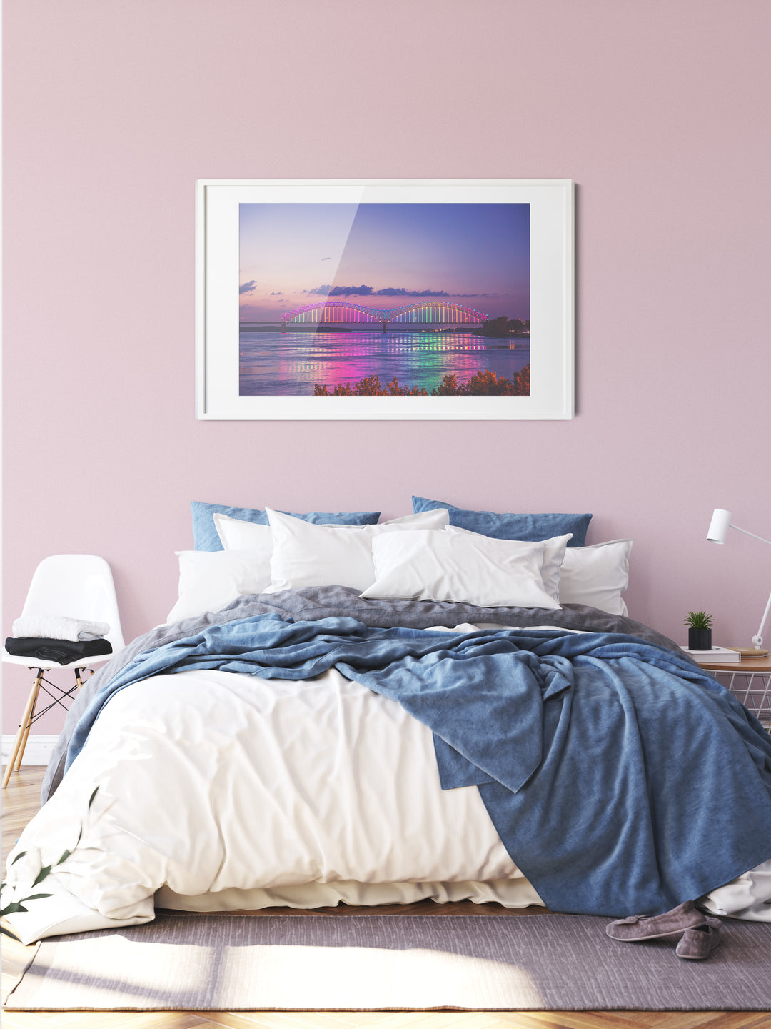 Colorful Mighty Lights on the Memphis bridge at sunset, large photography print