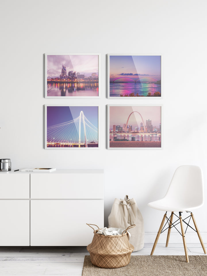 Large photography prints: Nashville skyline, Memphis bridge, Dallas bridge, St. Louis Arch