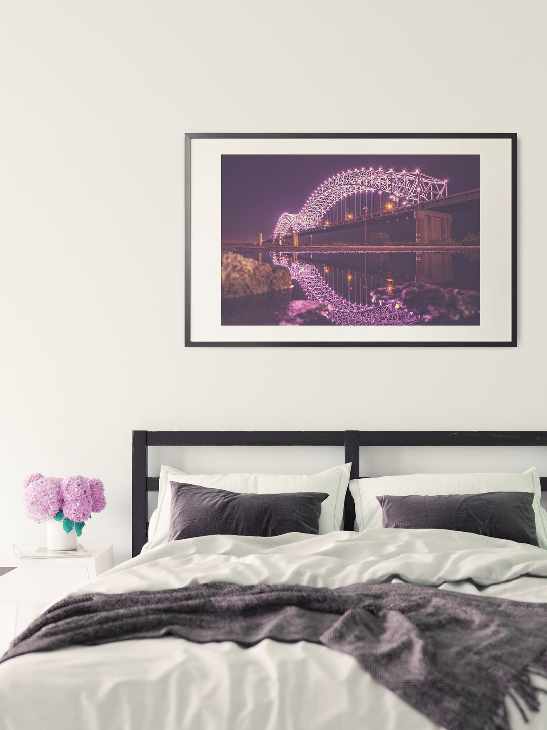 Memphis TN bridge with water reflection, large photography print used as bedroom wall decor