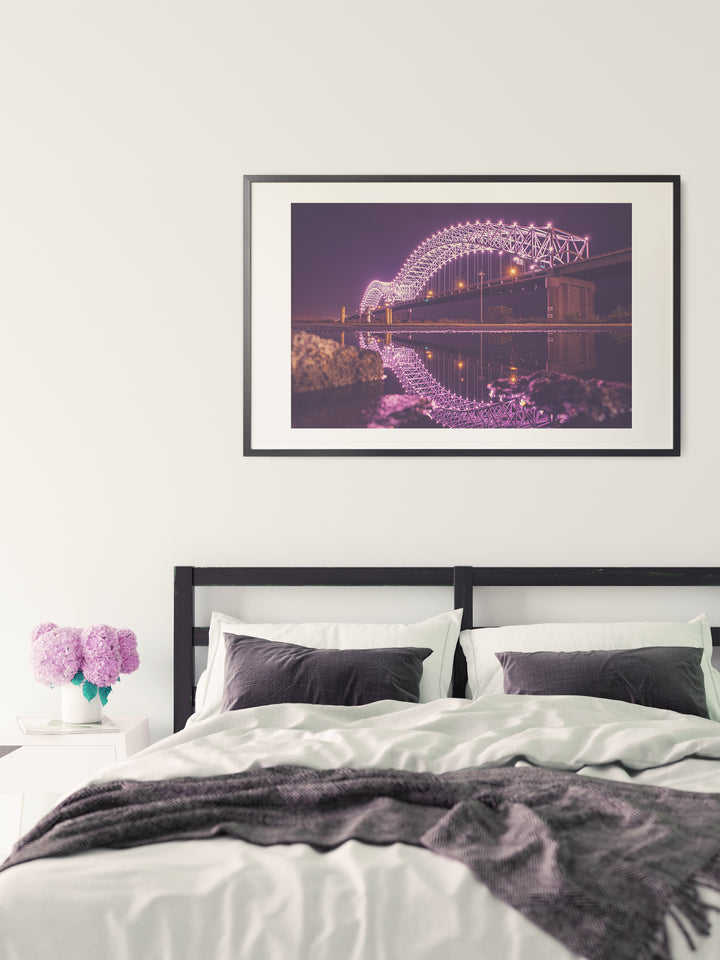 Memphis TN bridge with water reflection, large photography print used as bedroom wall decor