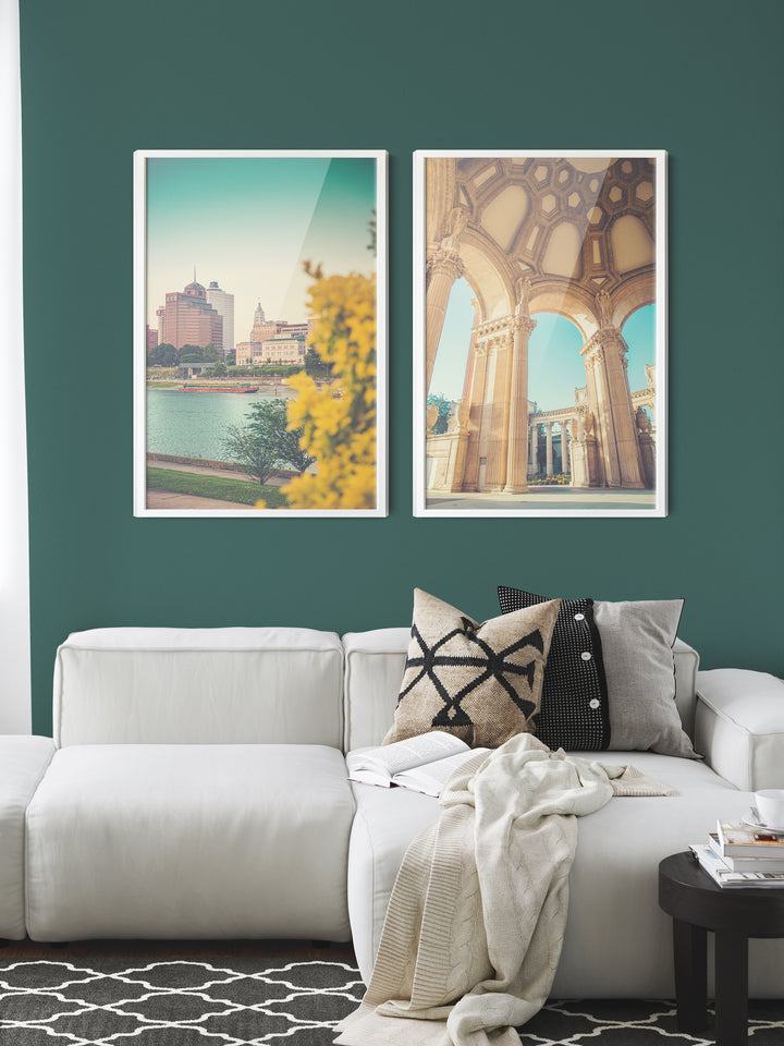 Downtown Memphis landmark buildings, large photography print, paired with Palace of Fine Arts photography