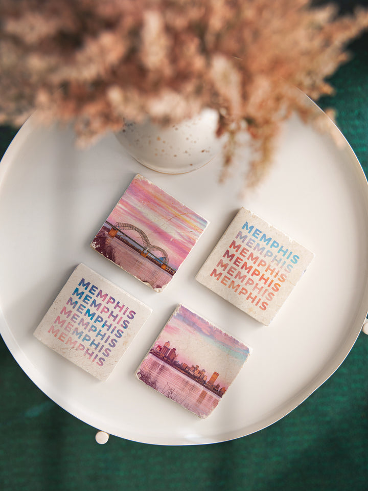 Memphis, Tennessee, bridge and skyline photography marble coasters