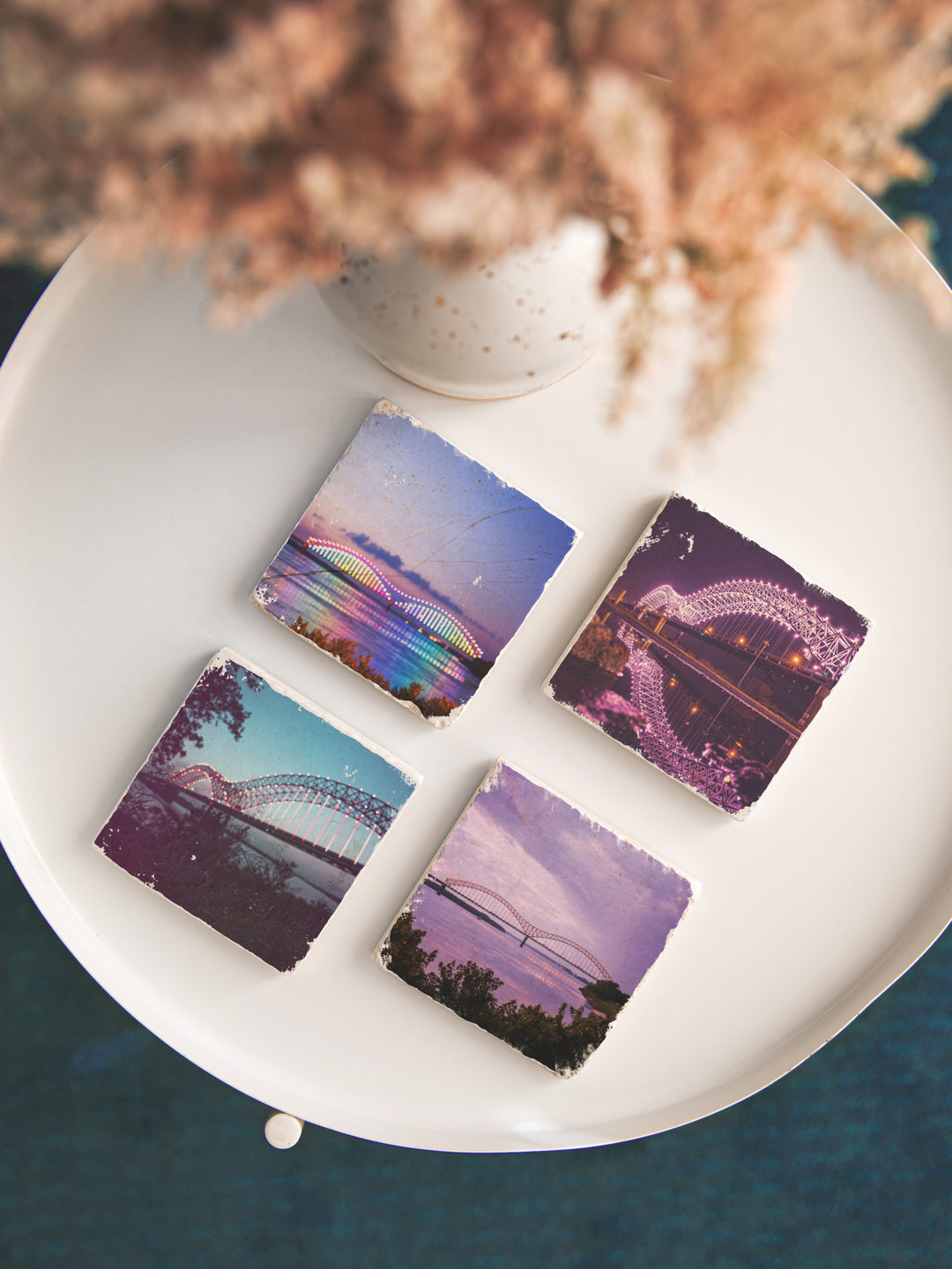Memphis, Tennessee, bridge photography marble coasters