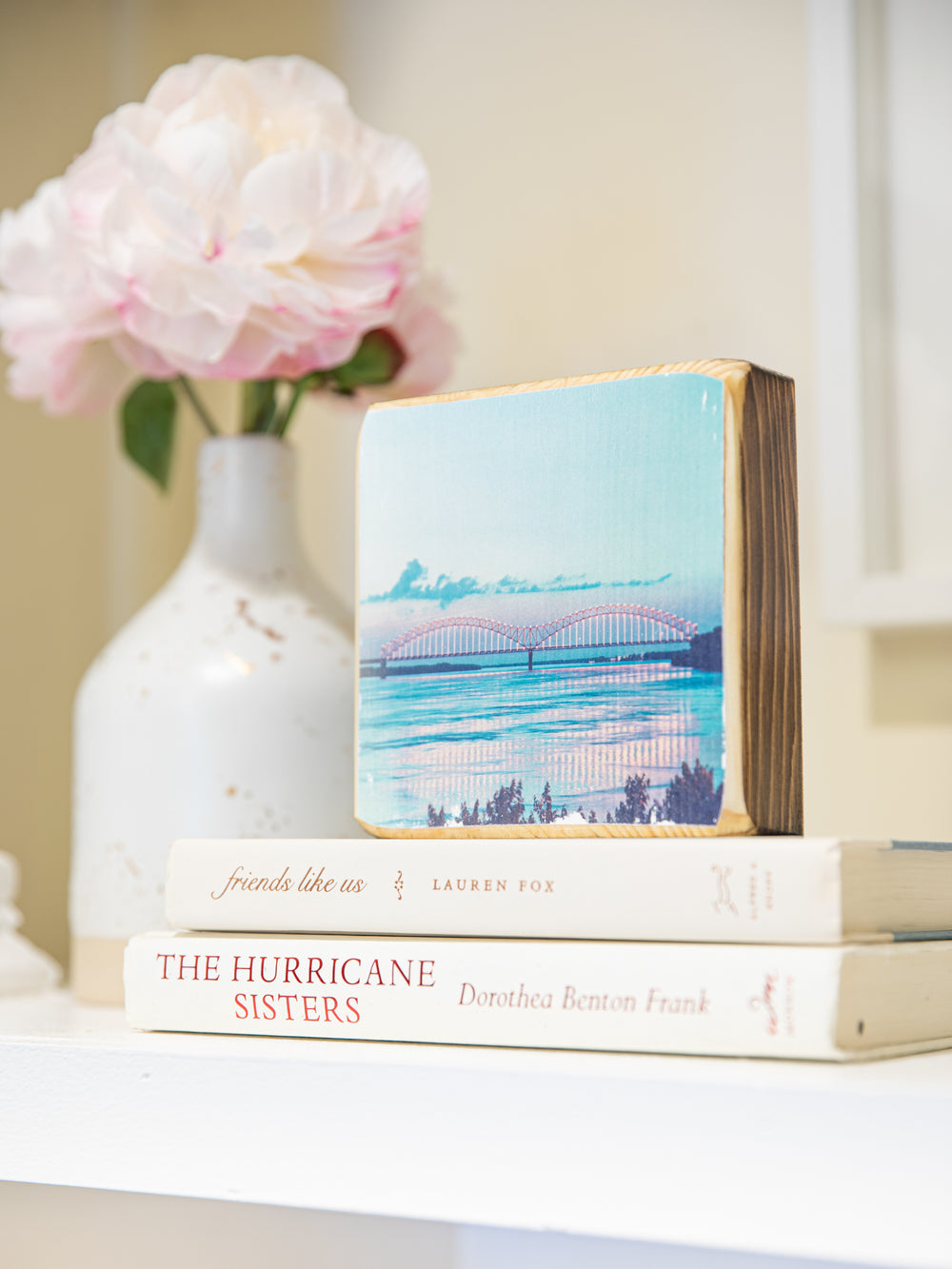 Memphis Tennessee bridge light blue and pink photography wood art