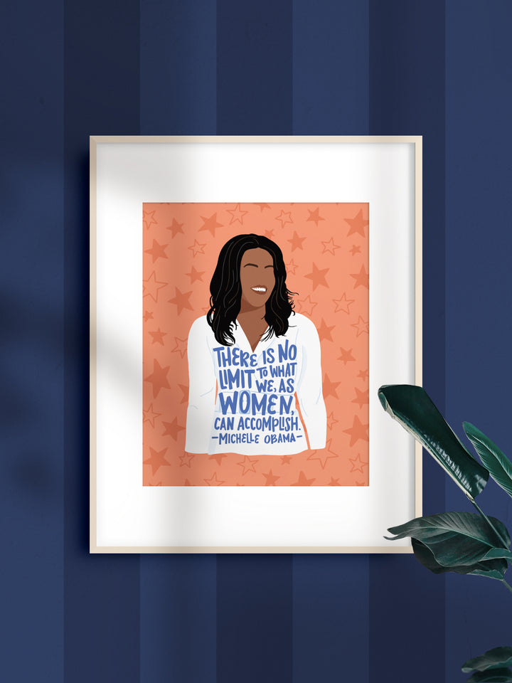 Michelle Obama illustration with women quote, art print home decor. Michelle Obama merchandise