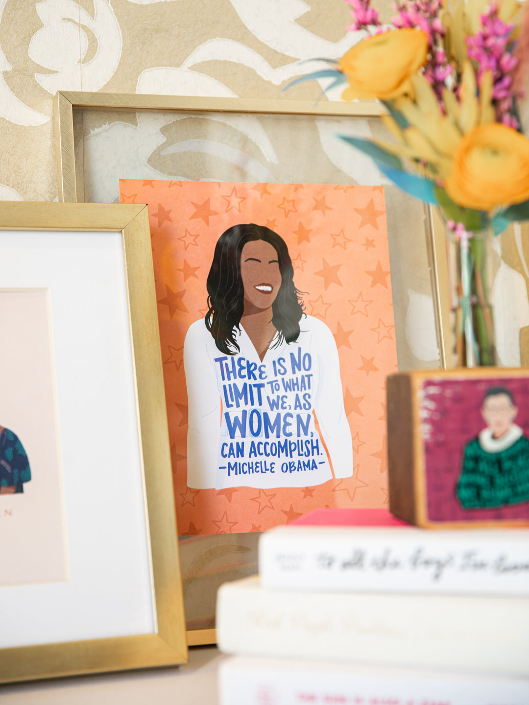 Michelle Obama illustration with women quote, art print home decor. Michelle Obama merchandise