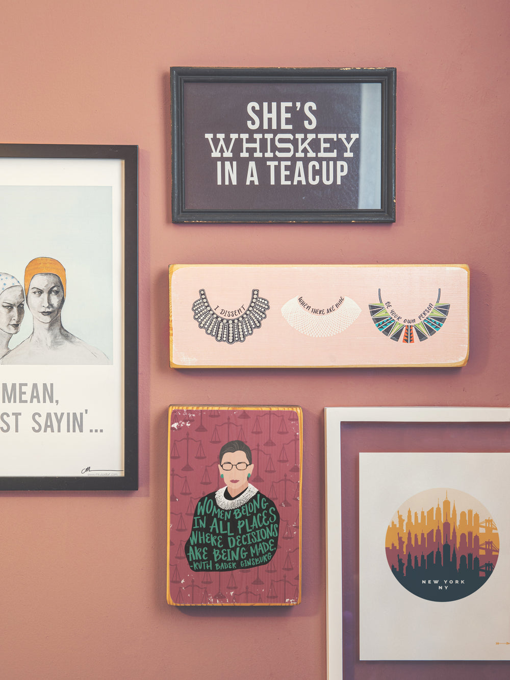 Ruth Bader Ginsburg I Dissent collar illustration panoramic wood art. Ruth Bader Ginsburg art
