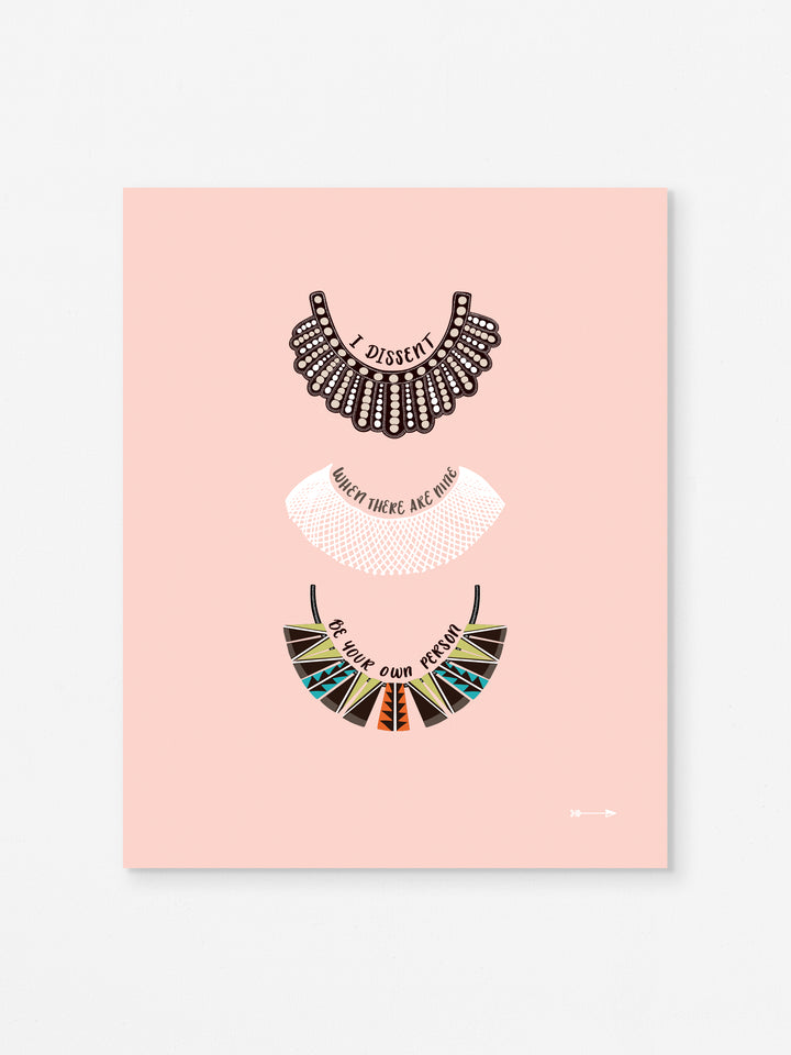 Ruth Bader Ginsburg dissent collar illustrations art print. Ruth Bader Ginsburg art