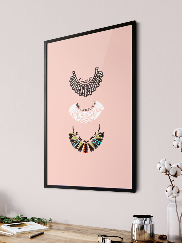 RBG Ruth Bader Ginsburg dissent collar poster. Ruth Bader Ginsburg art