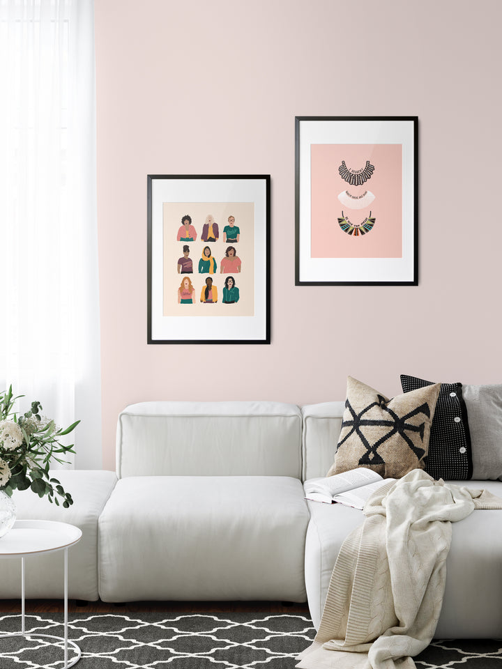 RBG Ruth Bader Ginsburg dissent collar and women illustration poster. Ruth Bader Ginsburg art
