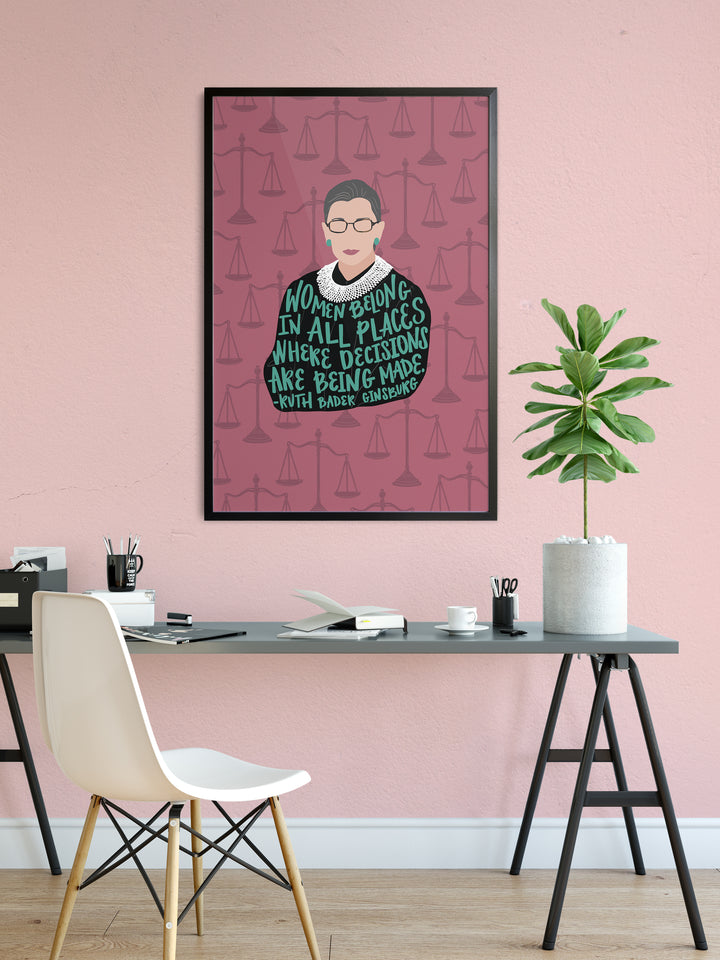 RBG Ruth Bader Ginsburg Women belong in all places quote poster. Ruth Bader Ginsburg art