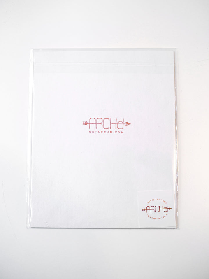ARCHd 8x10 art print packaging clear sleeve on white background