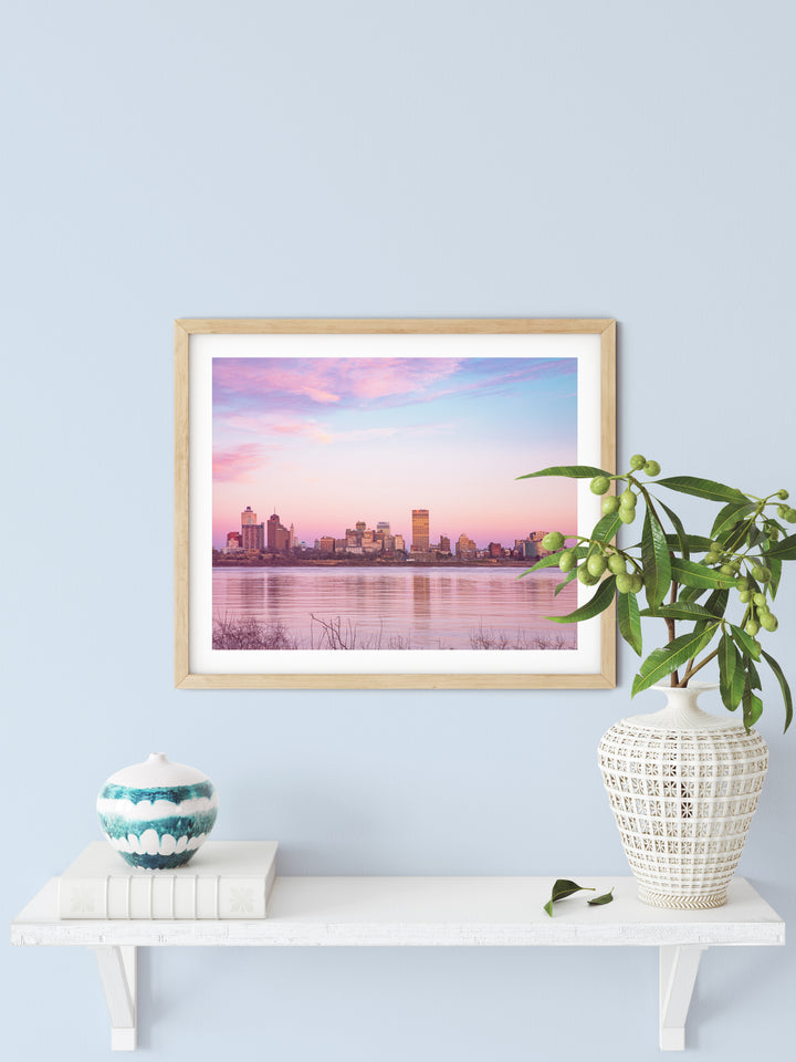 Memphis, Tennessee, skyline at sunset cotton candy skies photography print