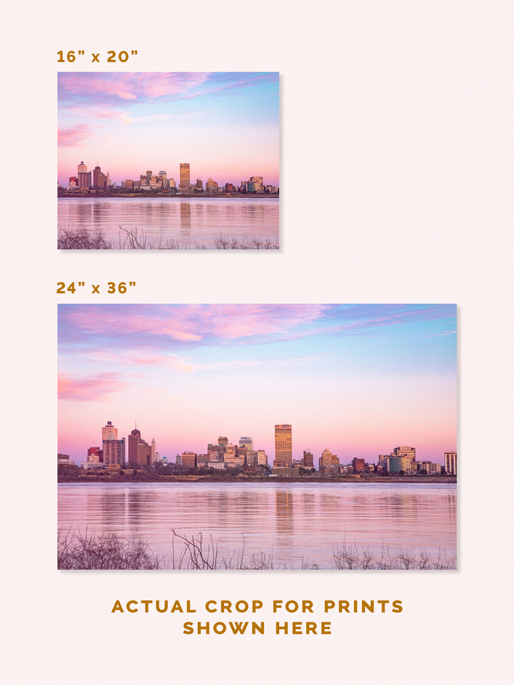 Memphis, Tennessee, skyline at sunset cotton candy skies photography print