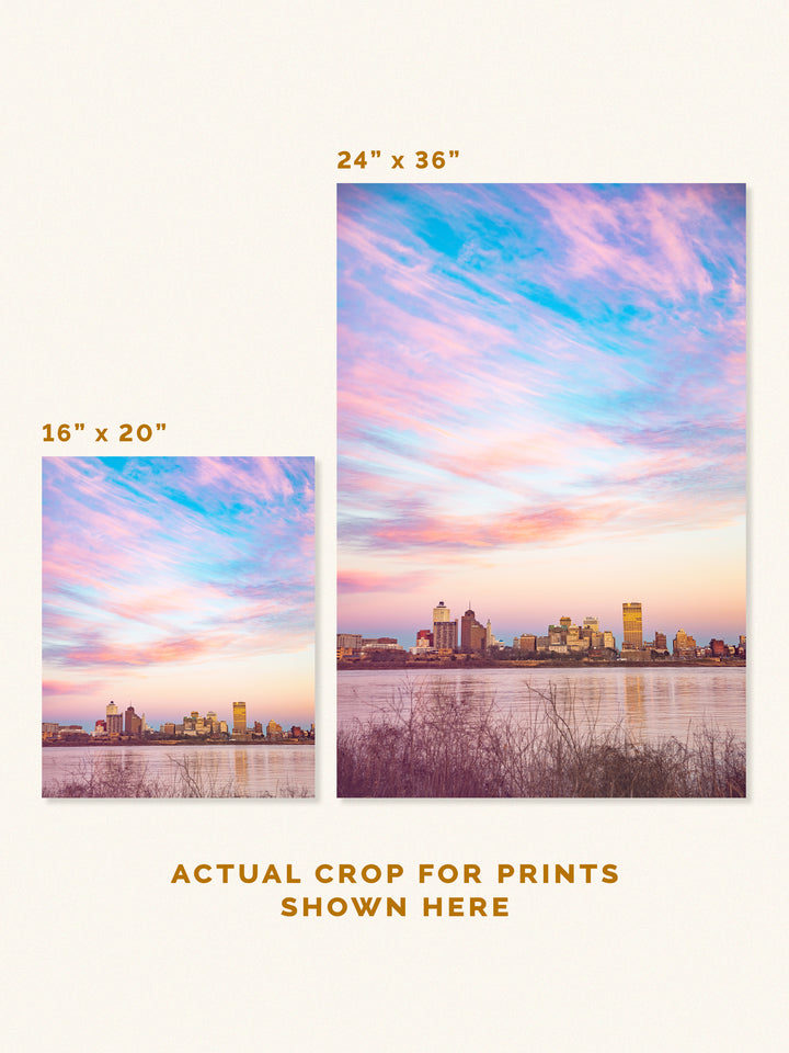 Memphis, Tennessee, skyline at sunset cotton candy skies photography print