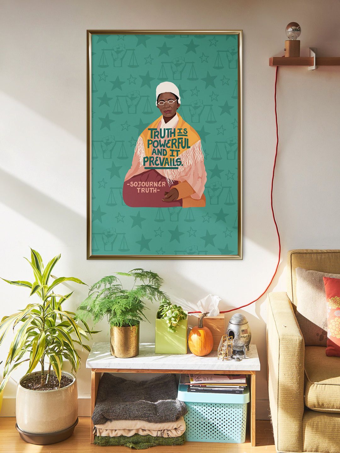 Sojourner Truth large poster print hanging up in living room. Sojourner Truth art