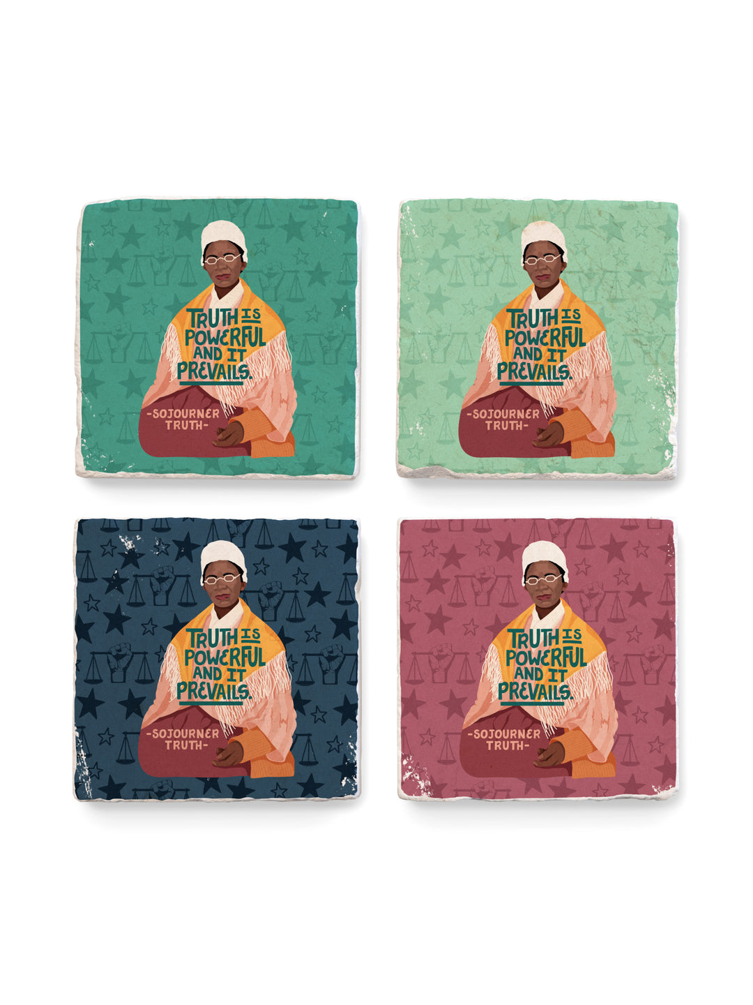 Set of 4 Sojourner Truth Marble coasters on white background. Sojourner Truth art