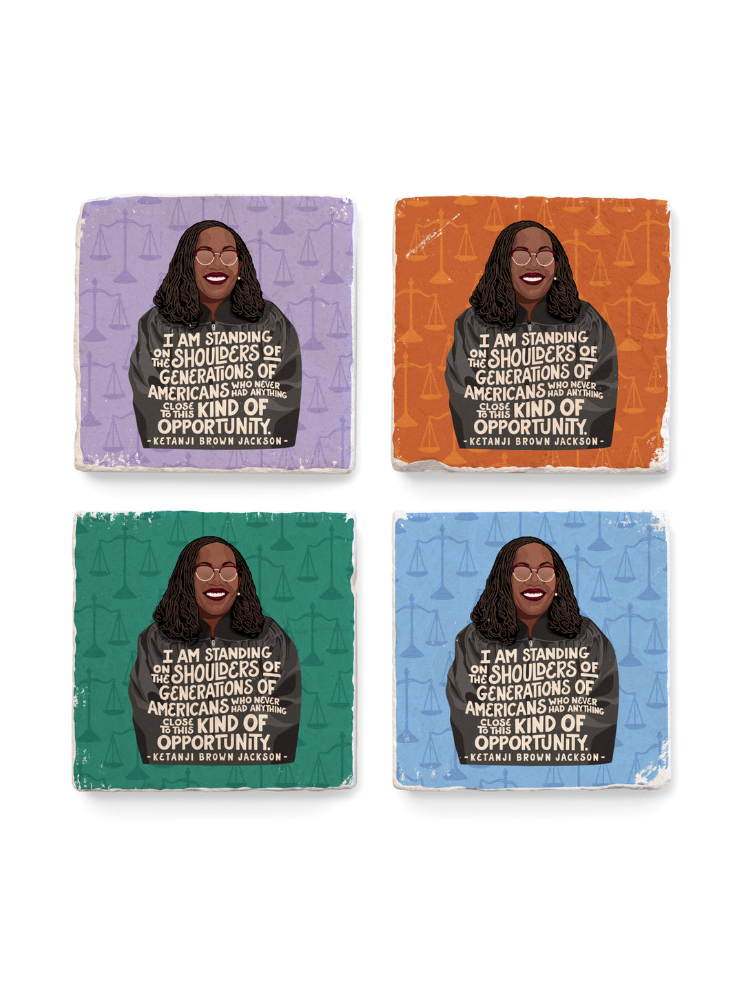 Ketanji Brown Jackson marble coaster set on a white background. Ketanji Brown Jackson art