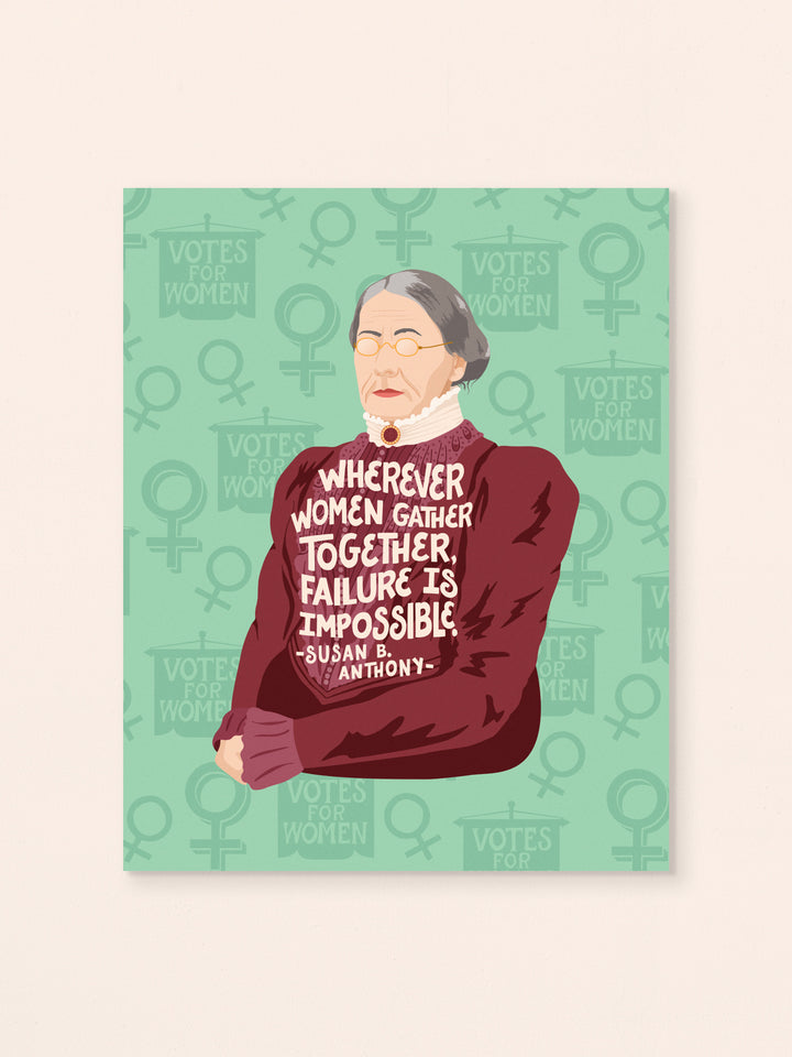 Susan B. Anthony illustrated art print unframed on ivory background. Susan B Anthony art