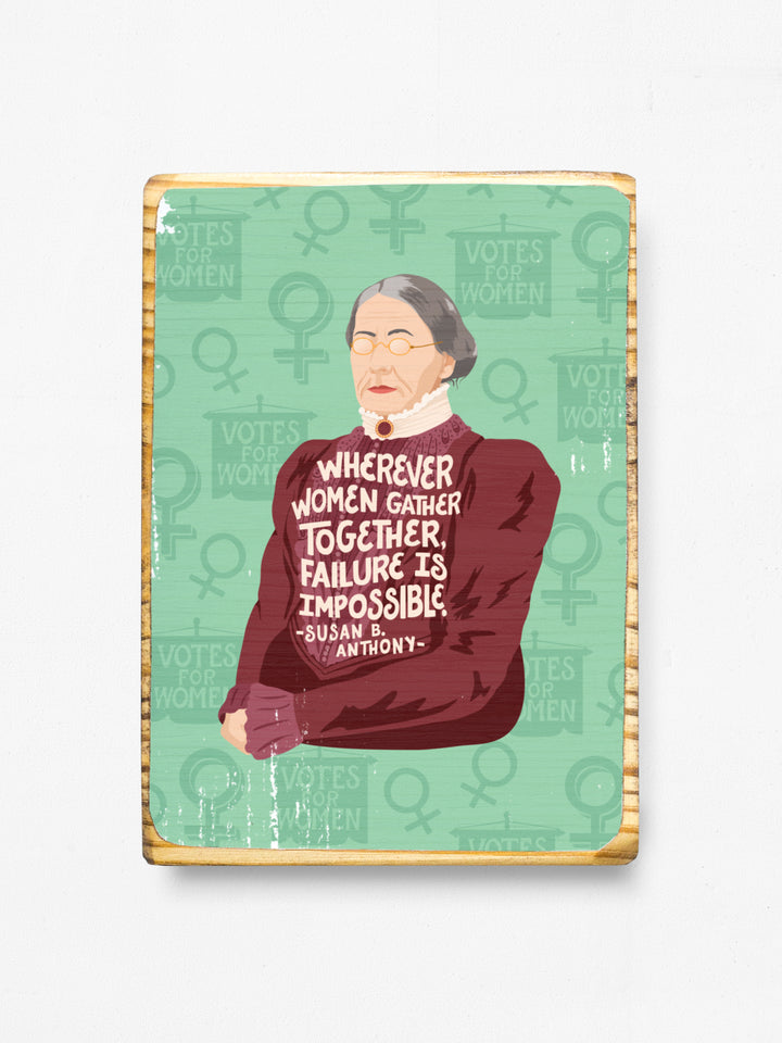 Susan B. Anthony 5x7 wood art on white background. Susan B Anthony art