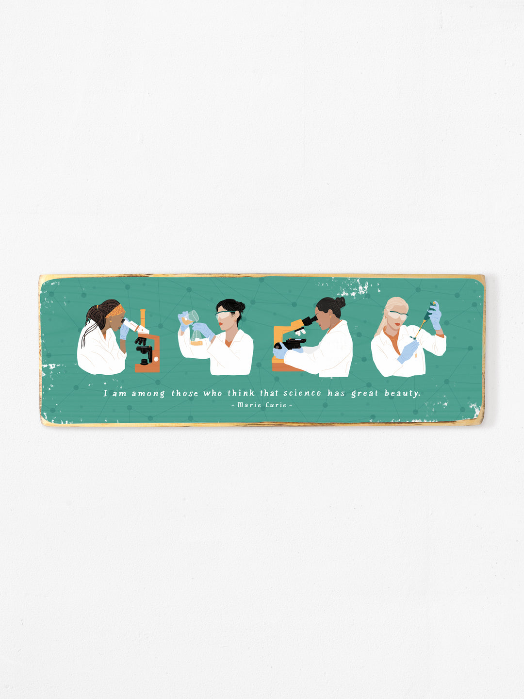 Women in science panoramic wood art with quote