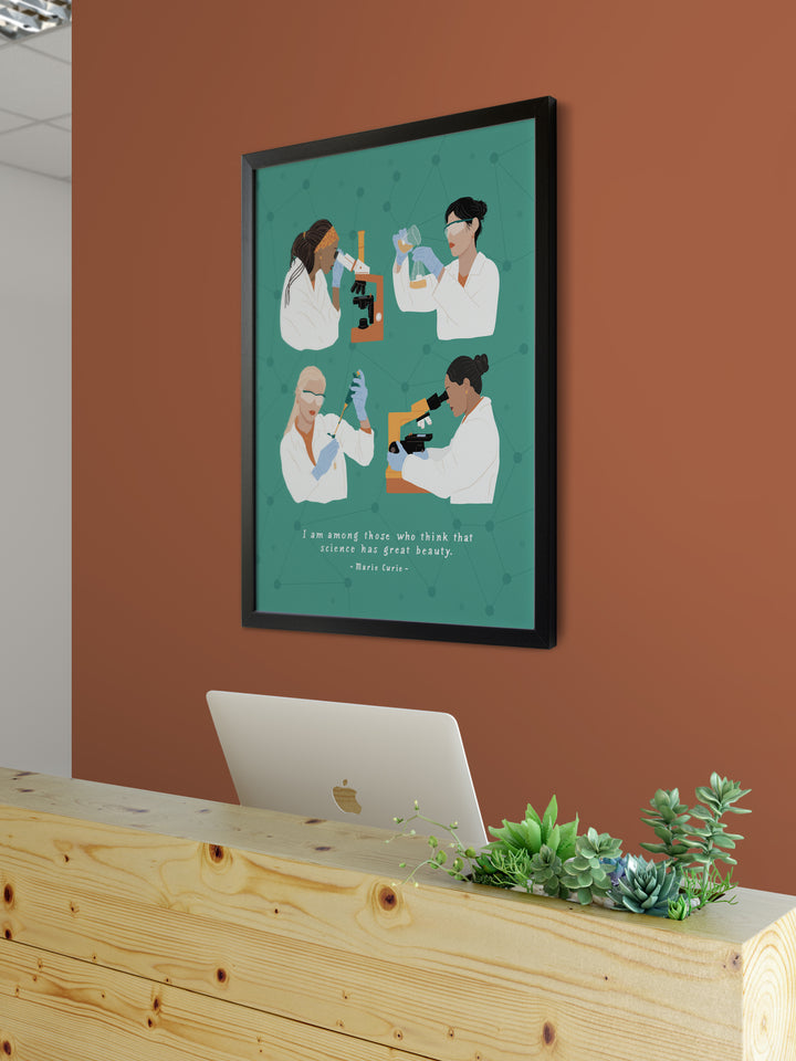 Women in science lab researcher illustration poster
