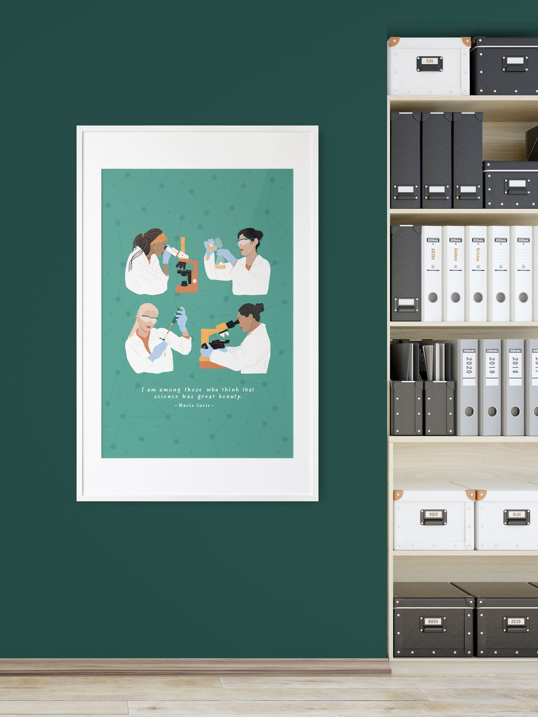 Women in science lab researcher illustration poster