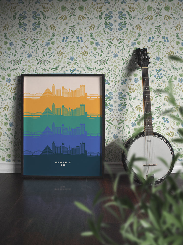 Memphis, Tennessee, retro city skyline poster print