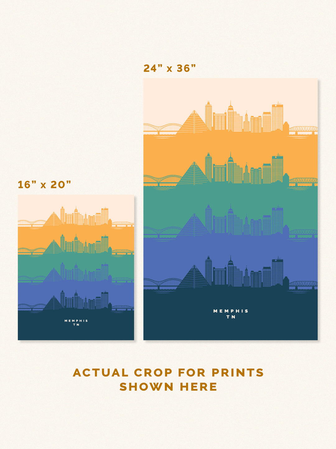 Memphis, Tennessee, retro city skyline poster print