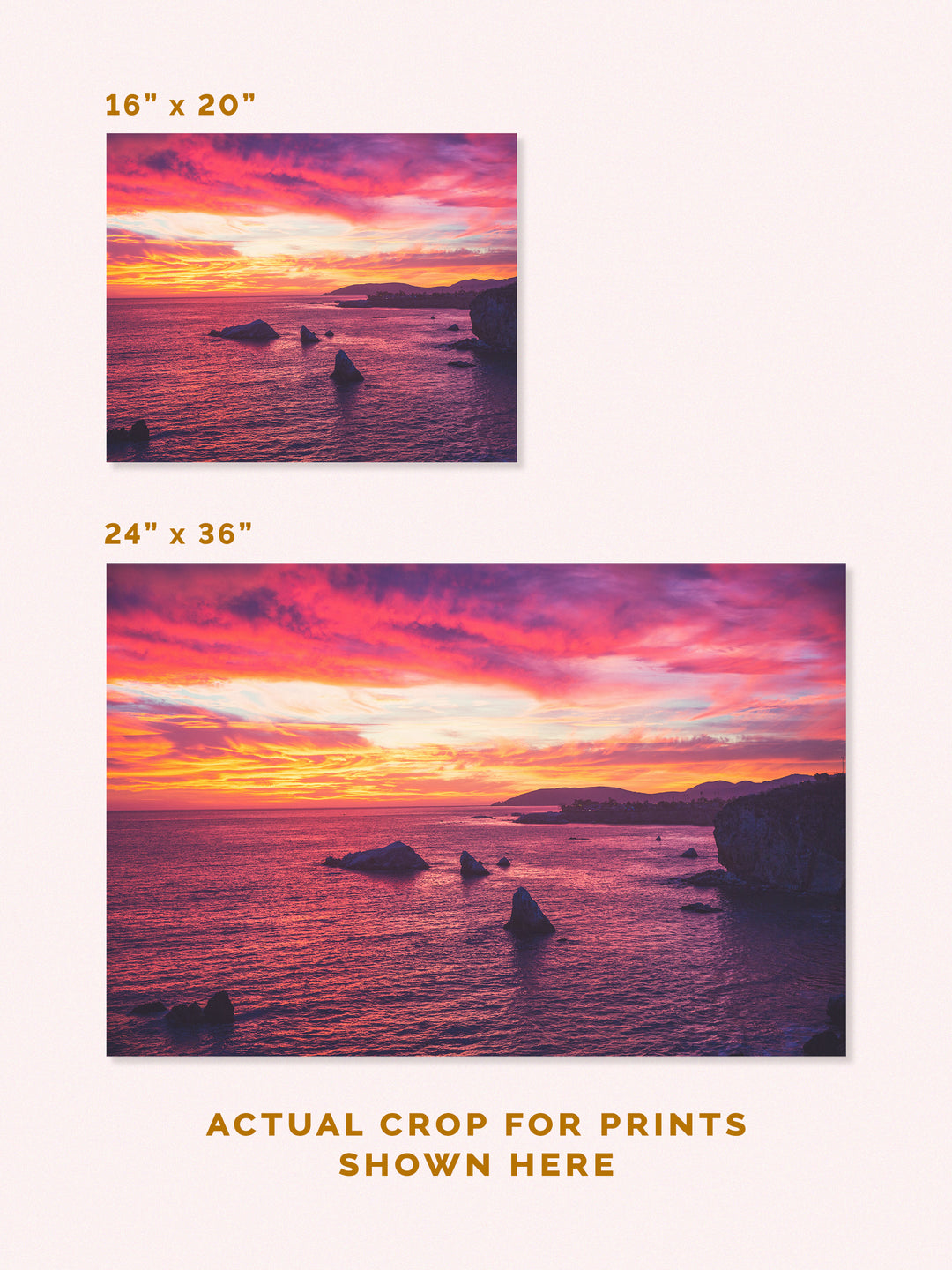 Pismo Beach, California, fire sunset large photography print, sizes 16" x 20" and 24" x 36"