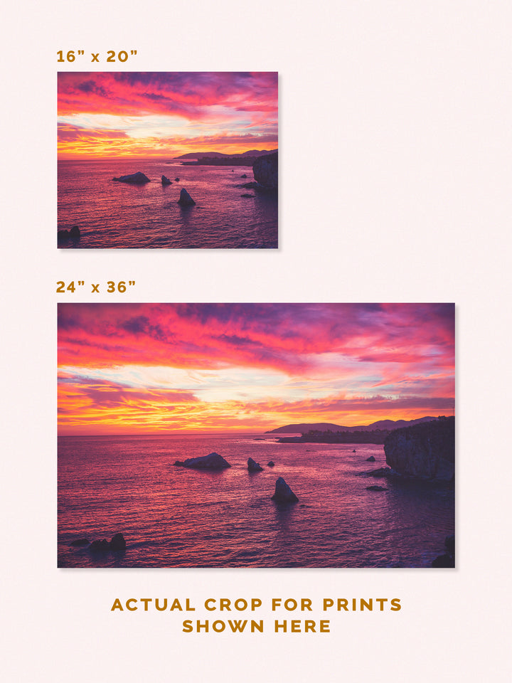 Pismo Beach, California, fire sunset large photography print, sizes 16" x 20" and 24" x 36"