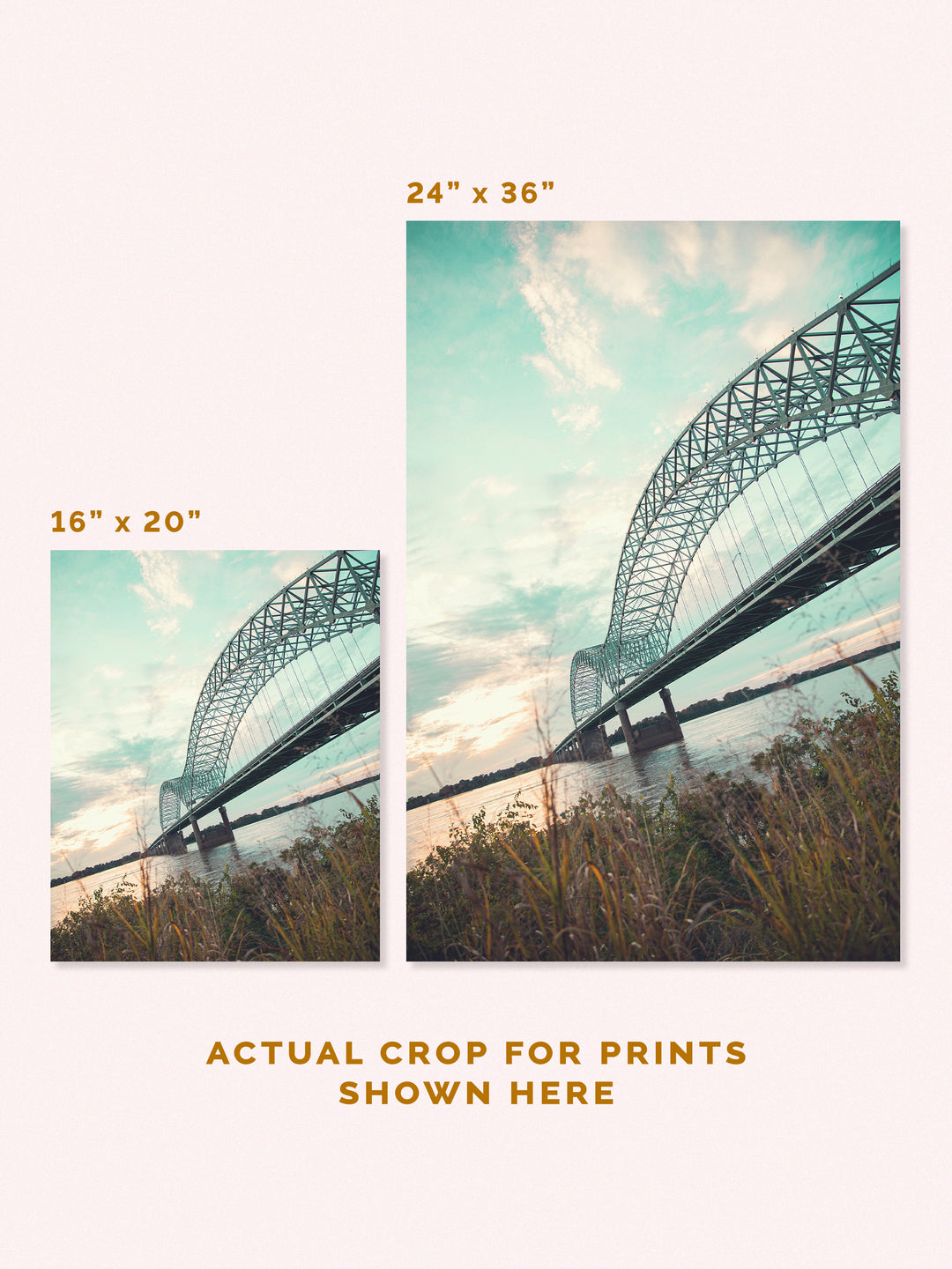 Daytime Memphis bridge photography print, sizes 16" x 20" and 24" x 36"